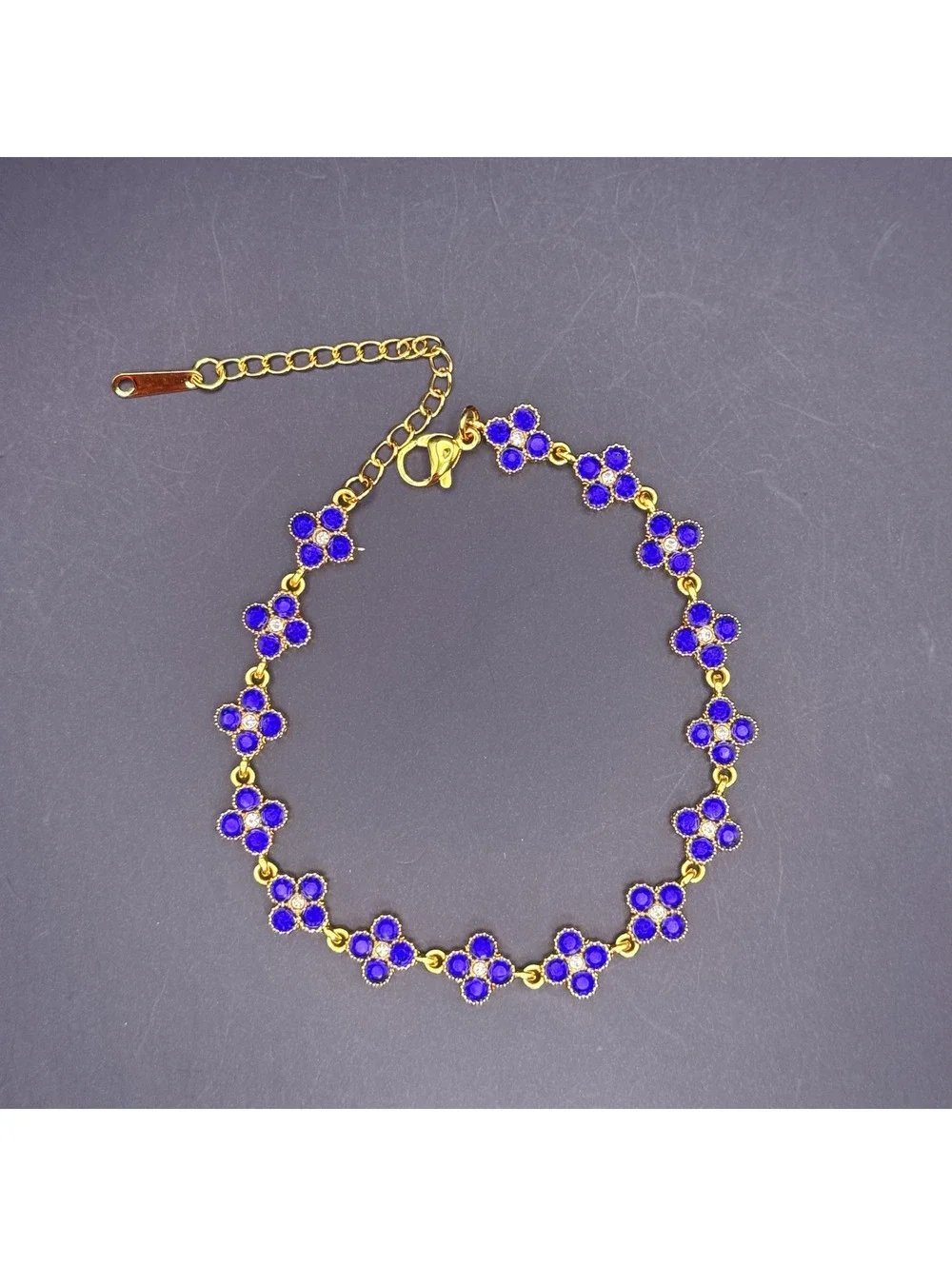 candy+clover royal blue clover gold tone bracelet